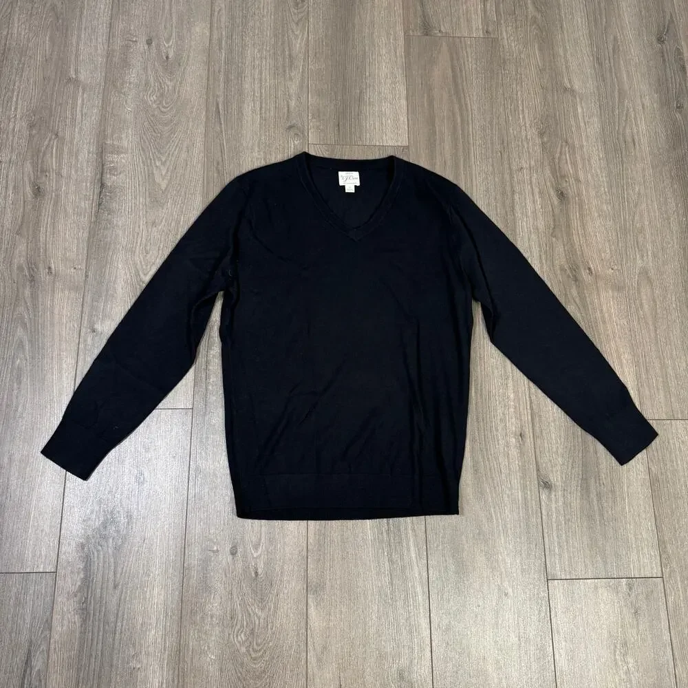 J.Crew Merino Wool V-Neck Sweater Mens S Black Long Sleeve Classic Fit Pullover